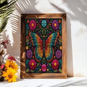 Folklorico Colorful Butterfly Art Print – Mexico Folk Art, Unique Gift Print